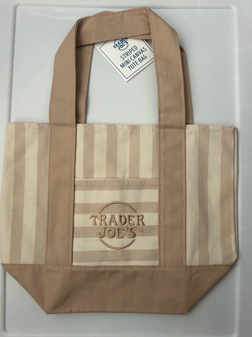 Trader Joe's Striped Mini Canvas Tote Bag - Beige